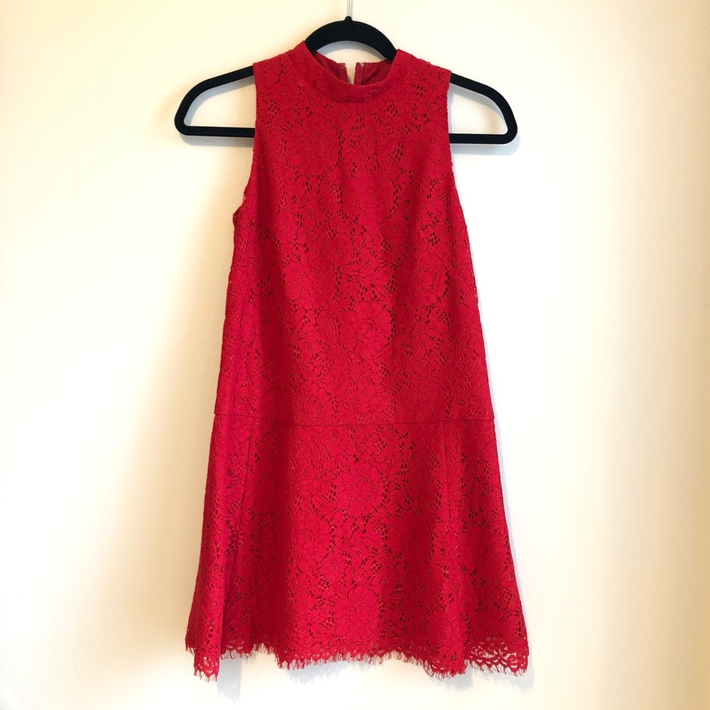 NWT LOFT red lace mock neck sleeveless dress 00P